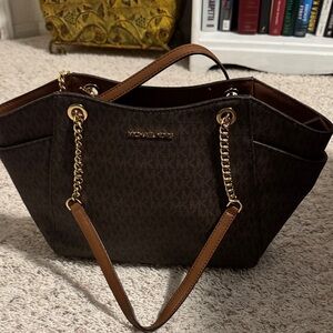 Michael Kors Dark Brown Tote with Gold Accents